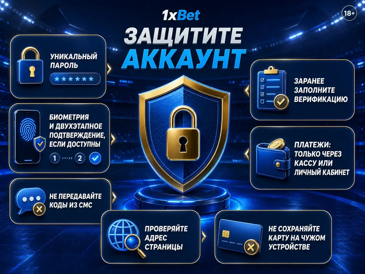 Защитите аккаунт. Уникальный пароль. Биометрия и двухэтапное подтверждение, если доступны. Не передавайте коды из СМС. Заранее заполните верификацию. Платежи: только через кассу или личный кабинет. Проверяйте адрес страницы. Не сохраняйте карту на чужом устройстве