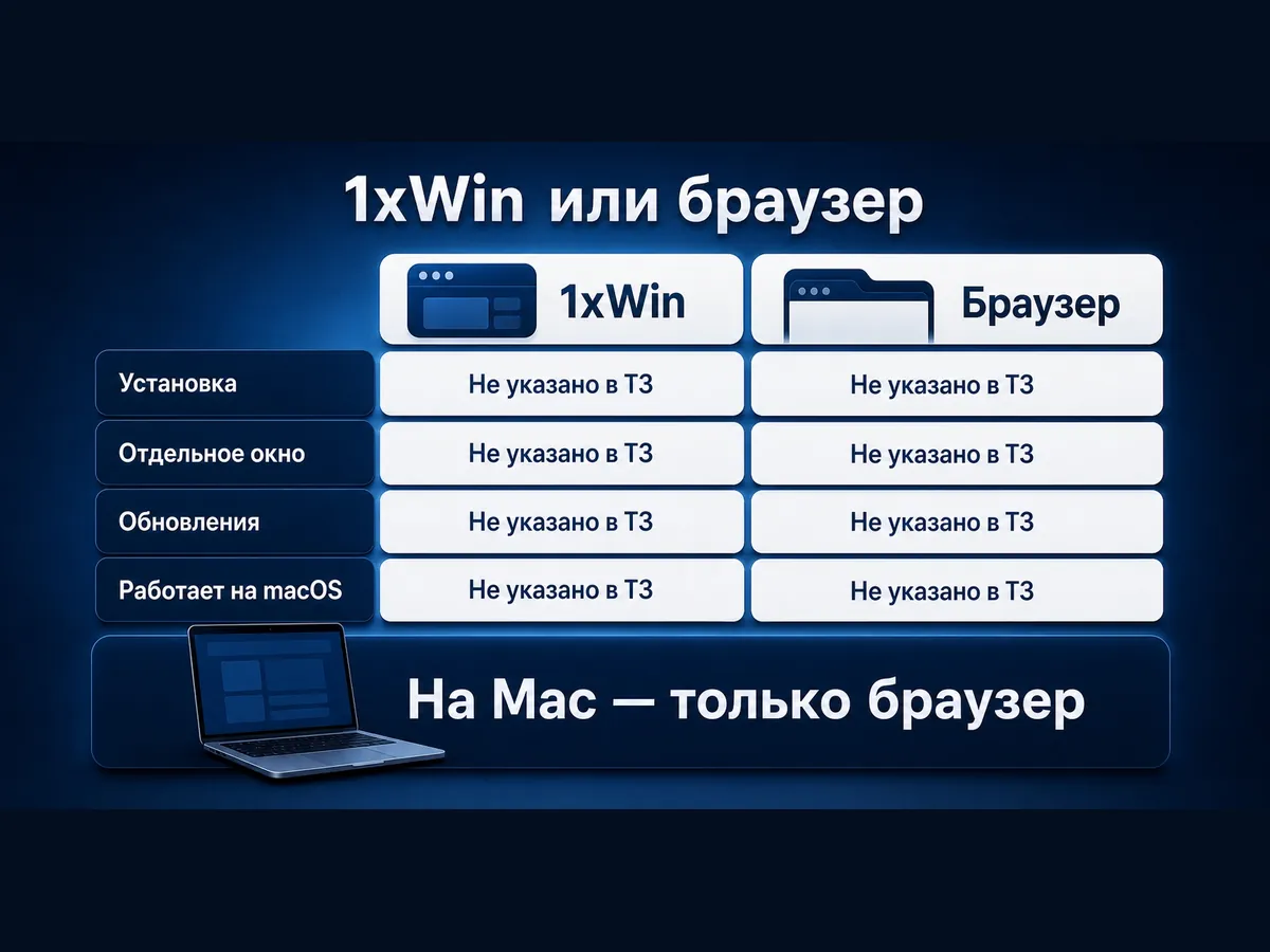 Инфографика: сравнение программы 1xWin и сайта в браузере