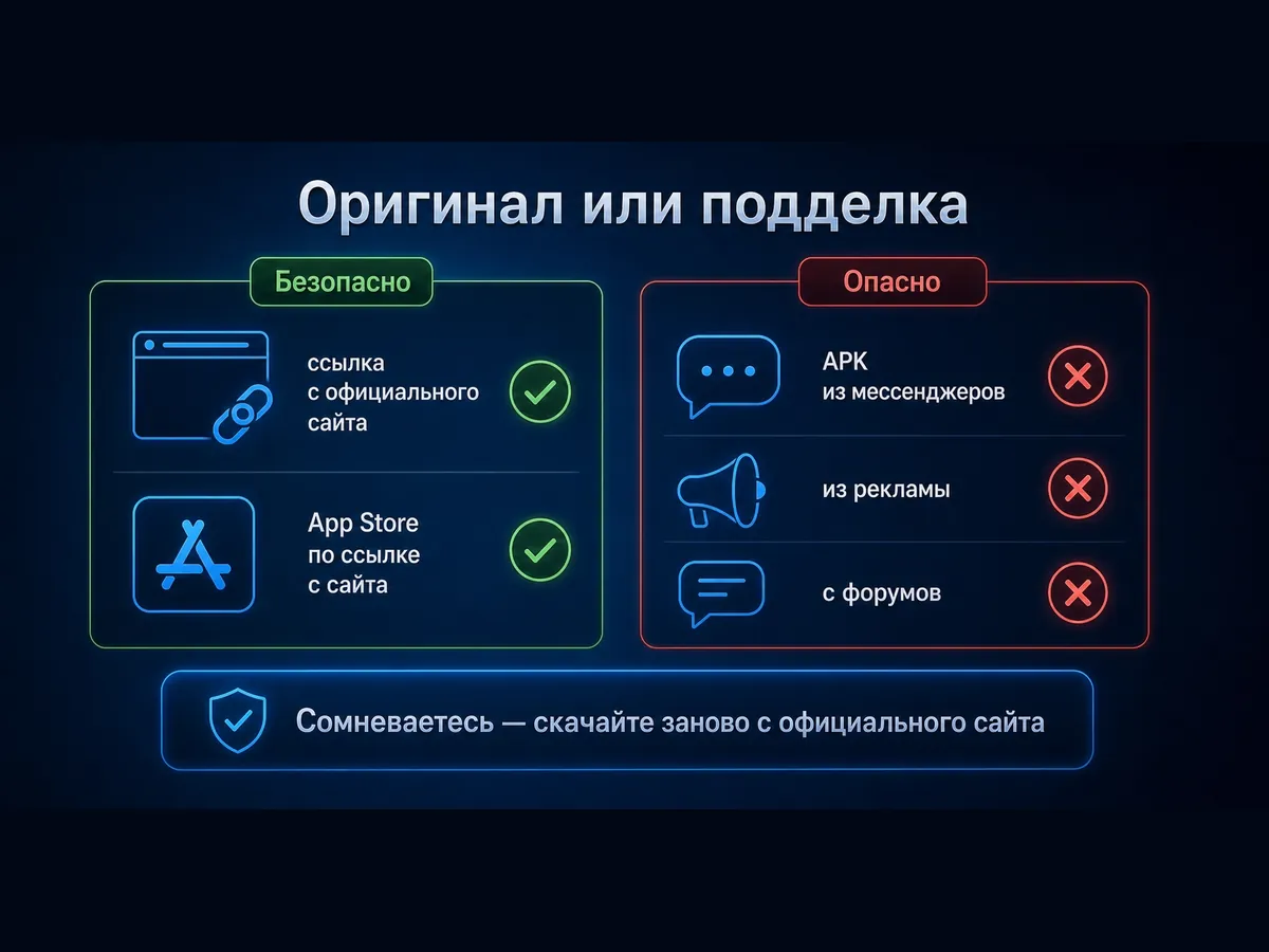 Инфографика: как отличить официальное приложение 1xBet от подделки