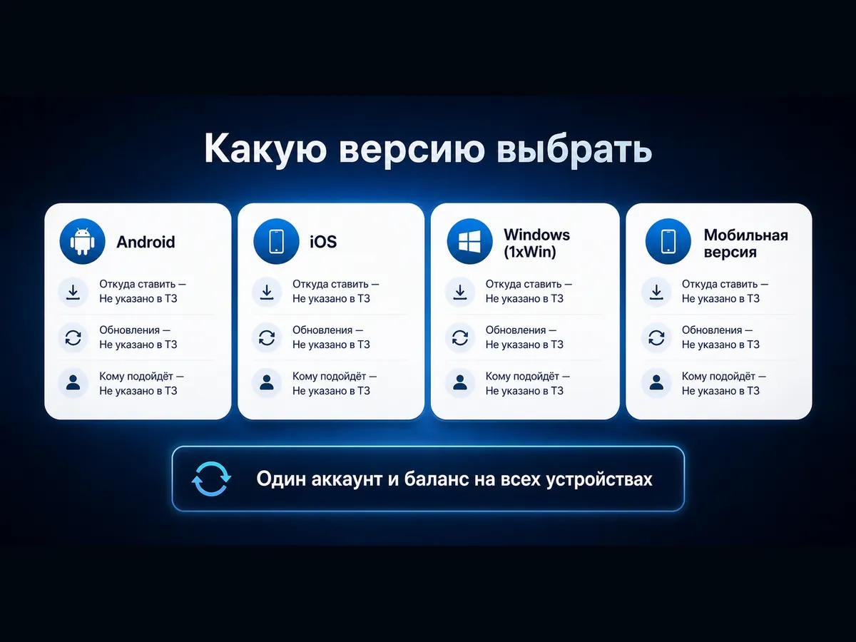 Инфографика: сравнение версий приложения 1xBet — Android, iOS, Windows и мобильная версия