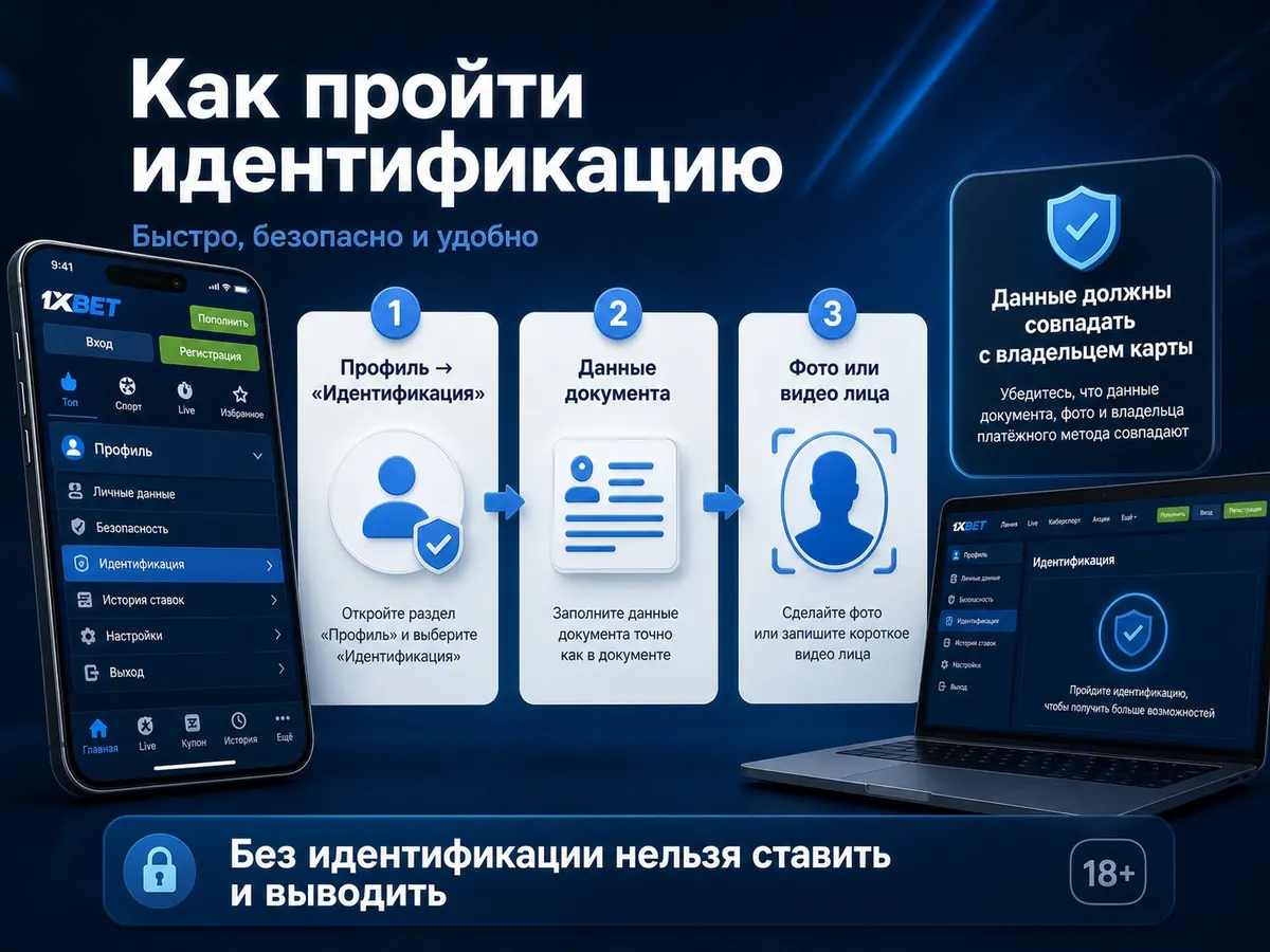 Инфографика: как пройти идентификацию аккаунта 1xBet