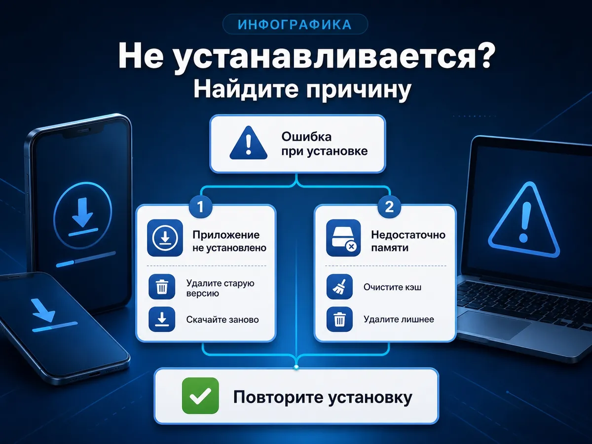 Инфографика: что делать, если приложение 1xBet не устанавливается